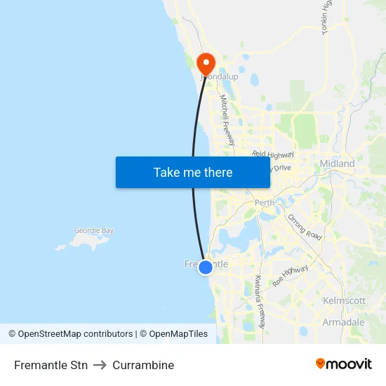Fremantle Stn to Currambine map