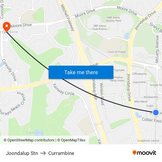 Joondalup Stn to Currambine map