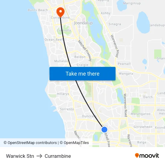 Warwick Stn to Currambine map
