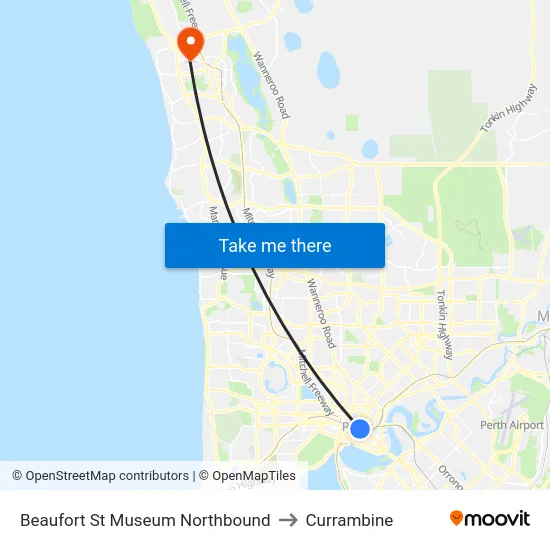 Beaufort St Museum Northbound to Currambine map