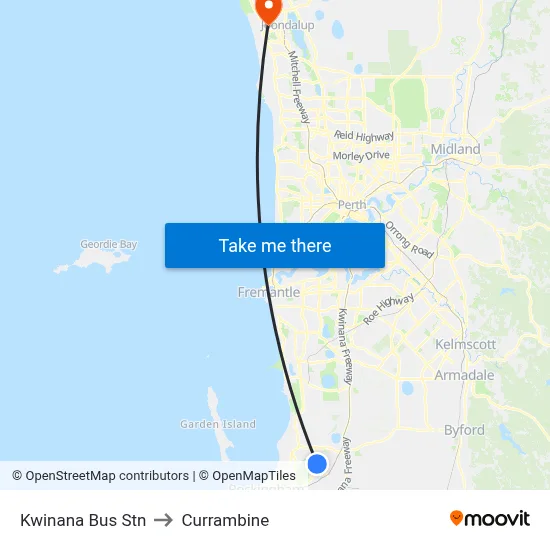 Kwinana Bus Stn to Currambine map