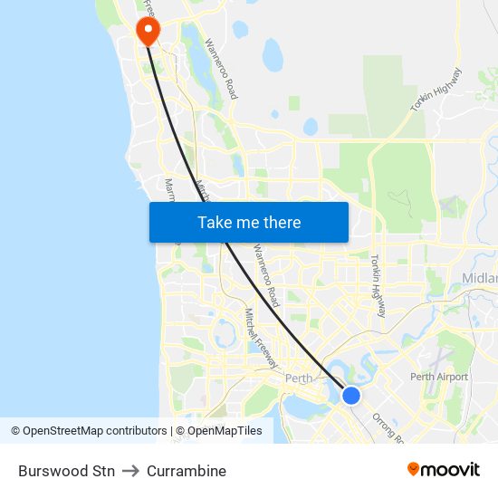Burswood Stn to Currambine map