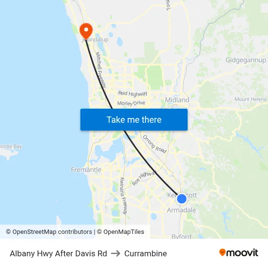 Albany Hwy After Davis Rd to Currambine map
