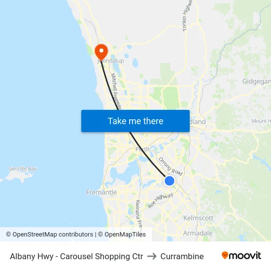Albany Hwy - Carousel Shopping Ctr to Currambine map
