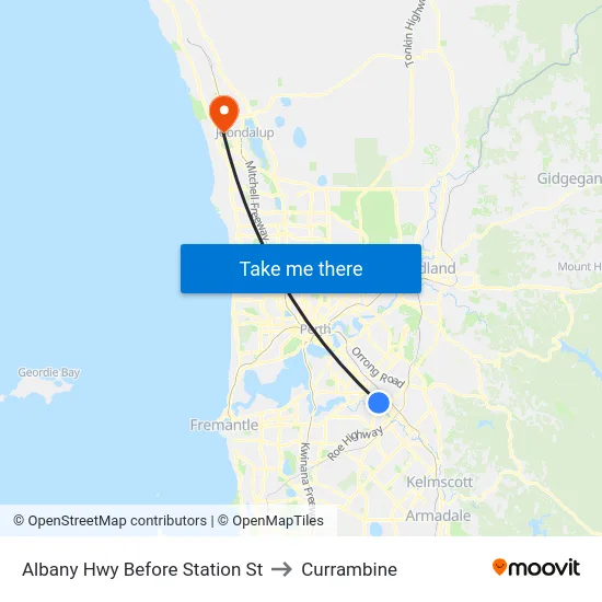 Albany Hwy Before Station St to Currambine map