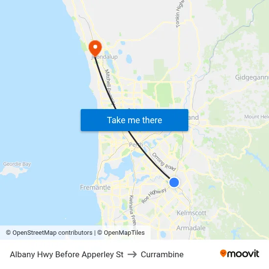 Albany Hwy Before Apperley St to Currambine map