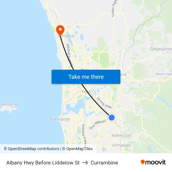 Albany Hwy Before Liddelow St to Currambine map