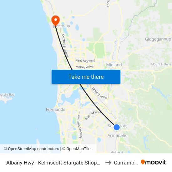 Albany Hwy - Kelmscott Stargate Shopping Ctr to Currambine map