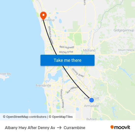 Albany Hwy After Denny Av to Currambine map