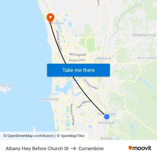 Albany Hwy Before Church St to Currambine map