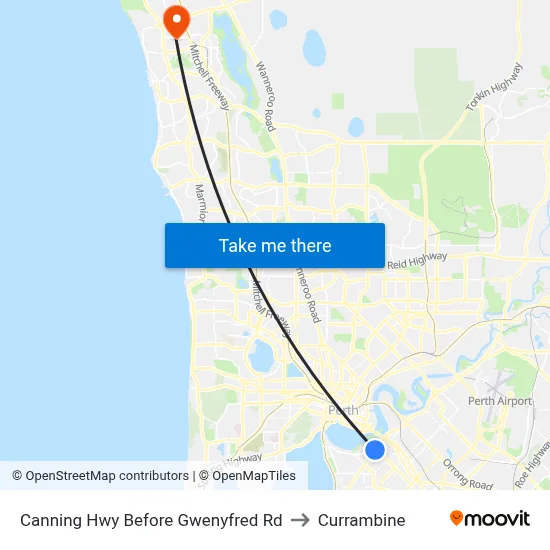 Canning Hwy Before Gwenyfred Rd to Currambine map