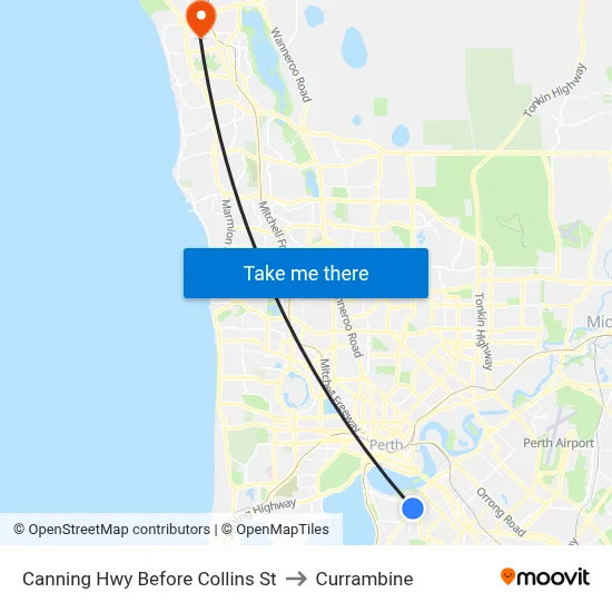 Canning Hwy Before Collins St to Currambine map