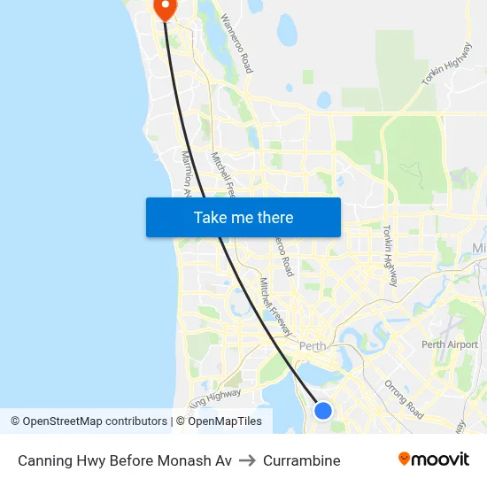 Canning Hwy Before Monash Av to Currambine map