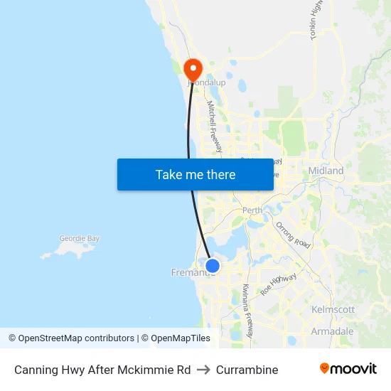 Canning Hwy After Mckimmie Rd to Currambine map