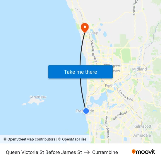 Queen Victoria St Before James St to Currambine map