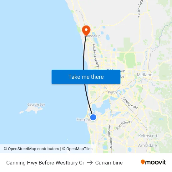Canning Hwy Before Westbury Cr to Currambine map