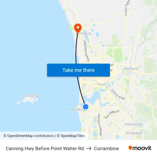 Canning Hwy Before Point Walter Rd to Currambine map