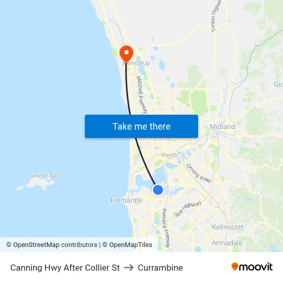 Canning Hwy After Collier St to Currambine map
