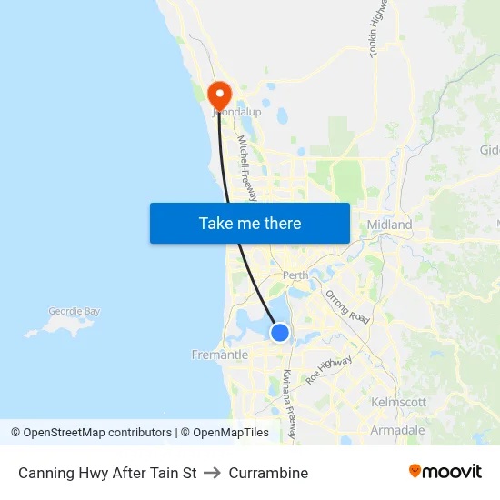 Canning Hwy After Tain St to Currambine map