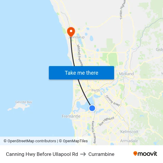 Canning Hwy Before Ullapool Rd to Currambine map