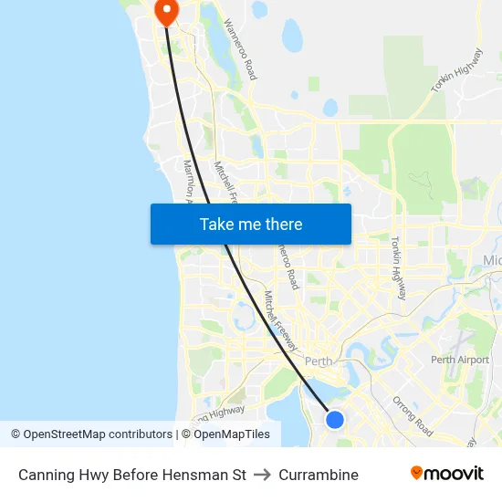 Canning Hwy Before Hensman St to Currambine map