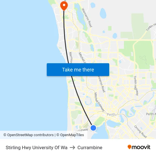 Stirling Hwy University Of Wa to Currambine map