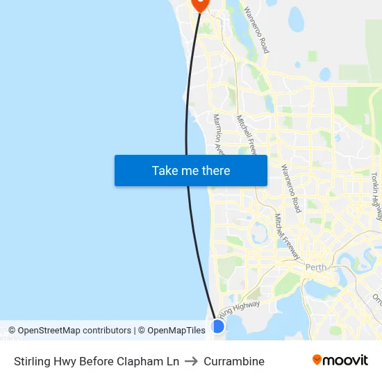 Stirling Hwy Before Clapham Ln to Currambine map