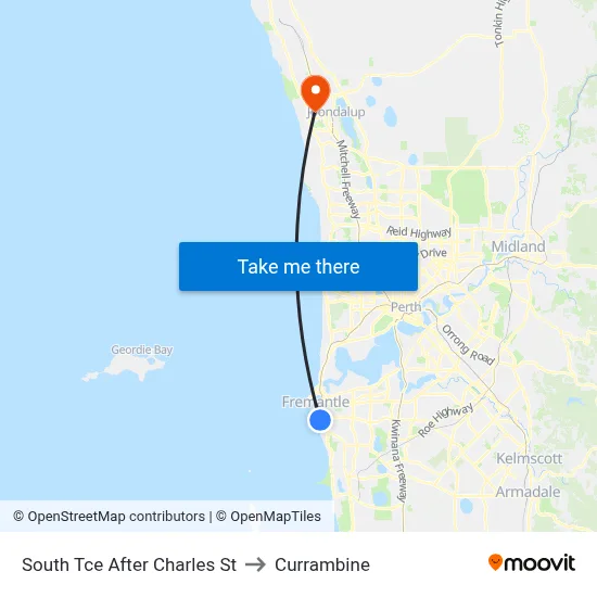 South Tce After Charles St to Currambine map