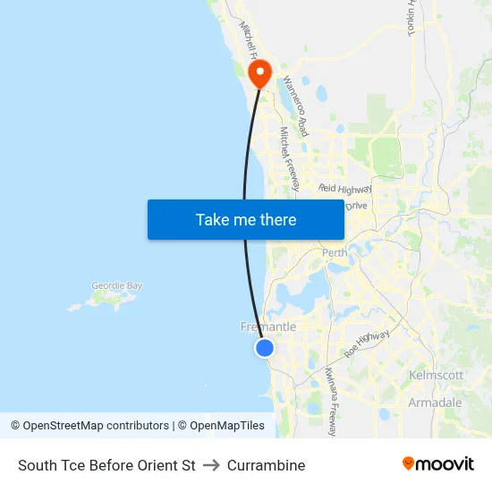 South Tce Before Orient St to Currambine map