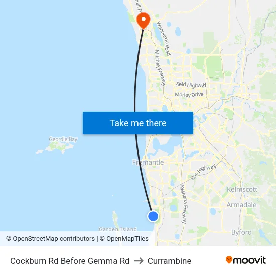 Cockburn Rd Before Gemma Rd to Currambine map