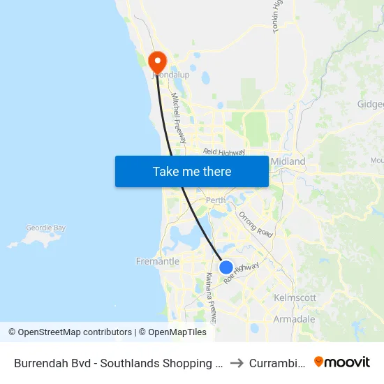 Burrendah Bvd - Southlands Shopping Ctr to Currambine map