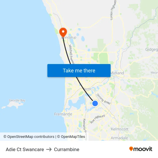 Adie Ct Swancare to Currambine map