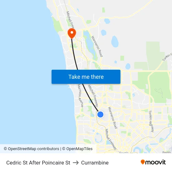 Cedric St After Poincaire St to Currambine map