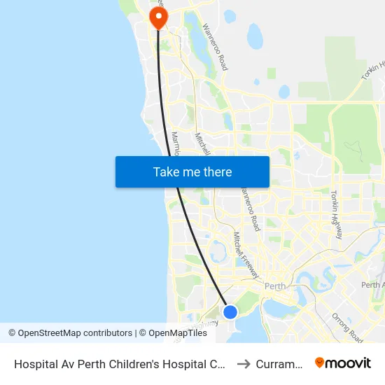 Hospital Av Perth Children's Hospital Cat Id 132 to Currambine map