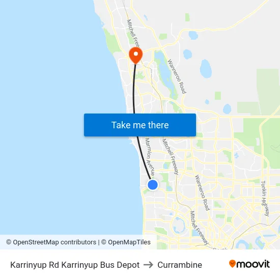Karrinyup Rd Karrinyup Bus Depot to Currambine map