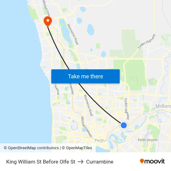 King William St Before Olfe St to Currambine map