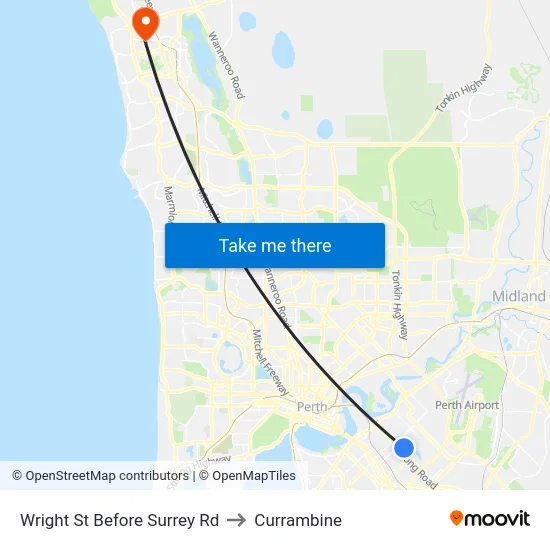 Wright St Before Surrey Rd to Currambine map