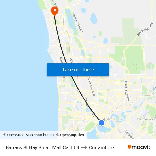Barrack St Hay Street Mall Cat Id 3 to Currambine map
