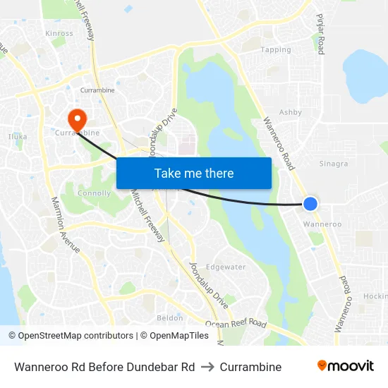 Wanneroo Rd Before Dundebar Rd to Currambine map