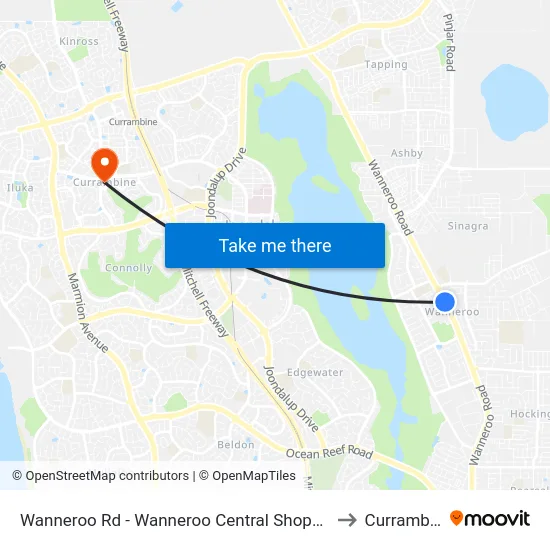 Wanneroo Rd - Wanneroo Central Shopping Ctr to Currambine map