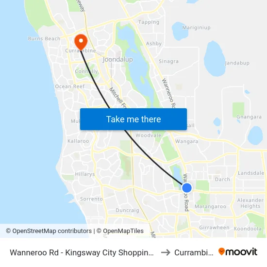 Wanneroo Rd - Kingsway City Shopping Ctr to Currambine map