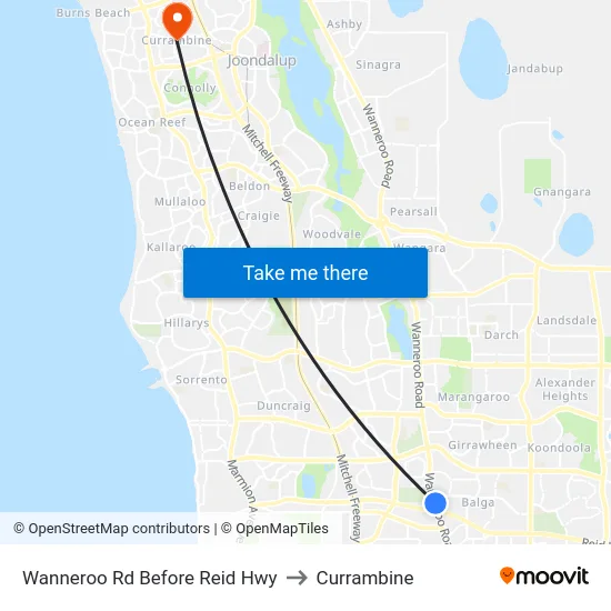 Wanneroo Rd Before Reid Hwy to Currambine map