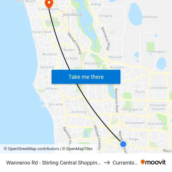 Wanneroo Rd - Stirling Central Shopping Ctr to Currambine map