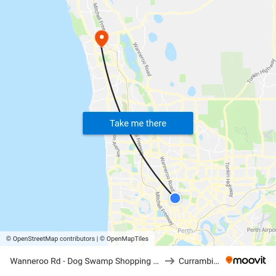 Wanneroo Rd - Dog Swamp Shopping Ctr to Currambine map