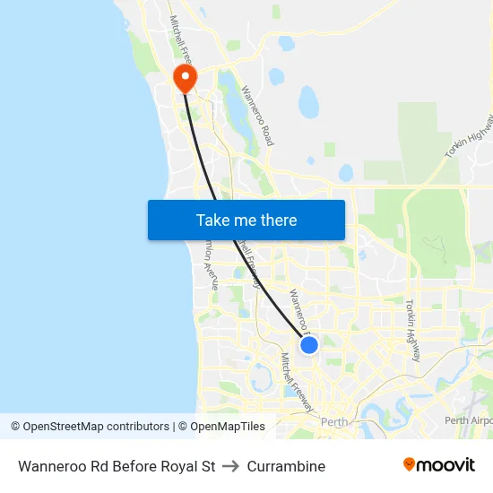 Wanneroo Rd Before Royal St to Currambine map