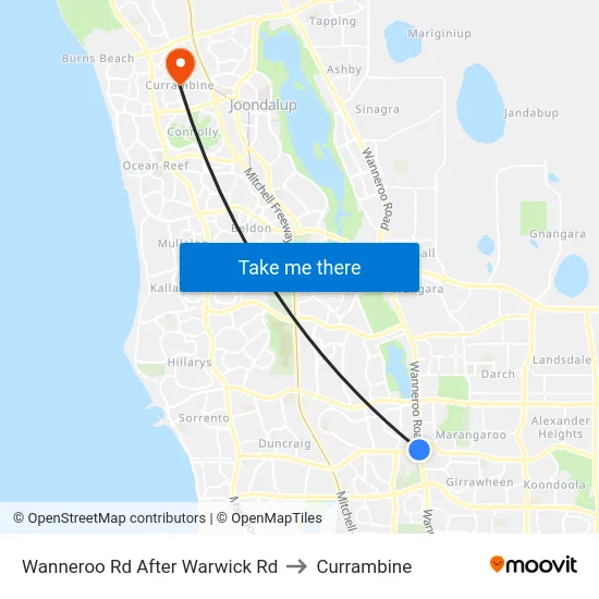 Wanneroo Rd After Warwick Rd to Currambine map