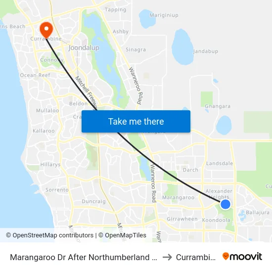Marangaroo Dr After Northumberland Av to Currambine map