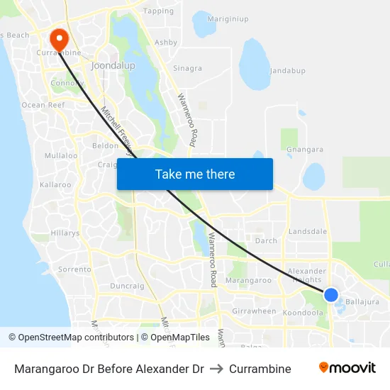 Marangaroo Dr Before Alexander Dr to Currambine map