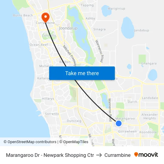 Marangaroo Dr - Newpark Shopping Ctr to Currambine map