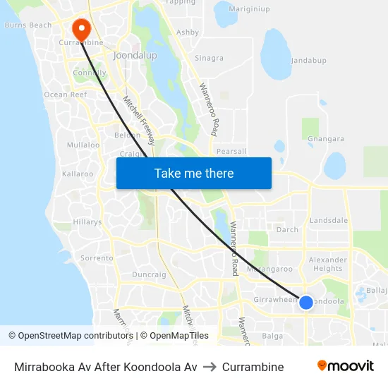 Mirrabooka Av After Koondoola Av to Currambine map